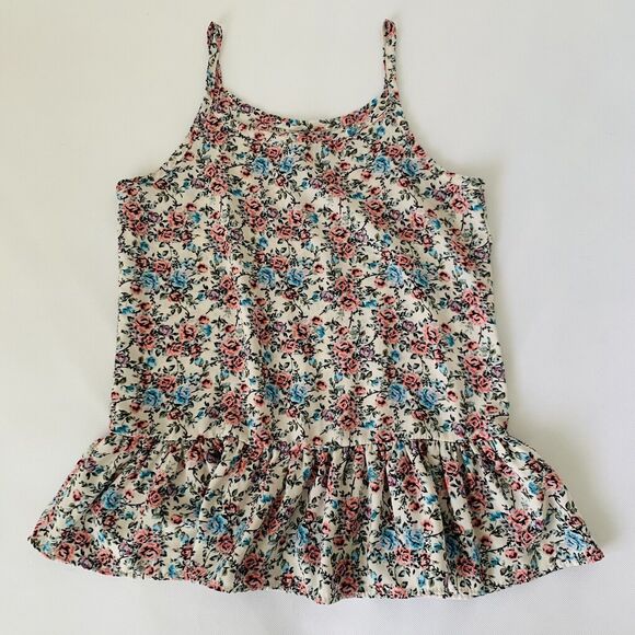 Knit Works Tank Top Girls Large 14 Ivory Pink Blue Floral Peplum Ruffle Preppy - Picture 1 of 6